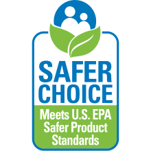 A picture of the EPA's Safer Choice logo.  It is blue and green with an image of a people avatar with green leaves attached.